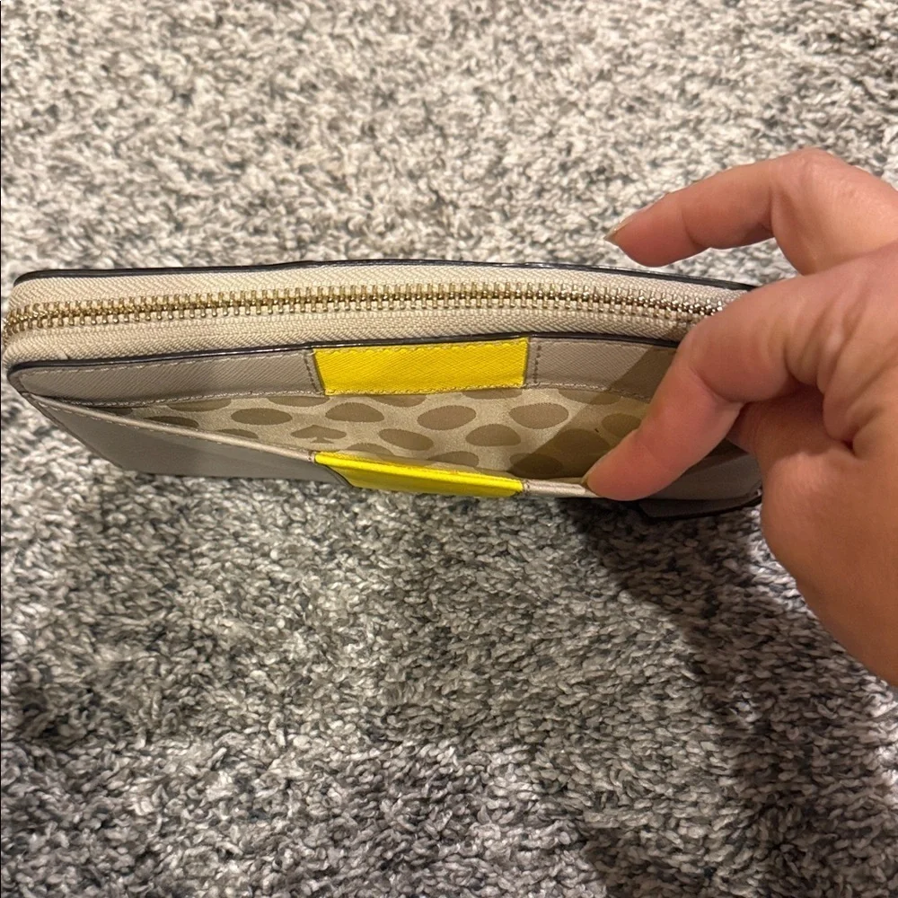 Kate Spade Gray and Yellow Zip Wallet wristlet polka dot wristlet designer
